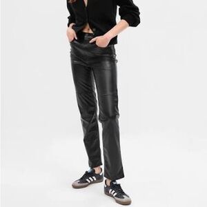 GAP Faux Leather Pants Black | Petite 26 | High Rise Straight Leg